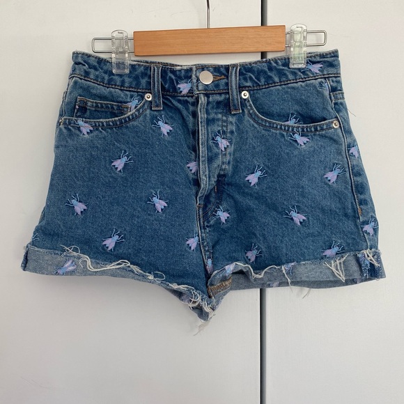 H&M Embroidered Bug Cheeky Jean Shorts - Picture 1 of 5
